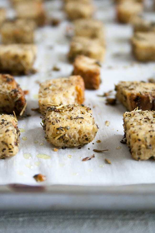 Herbed Gluten Free Croutons close up.