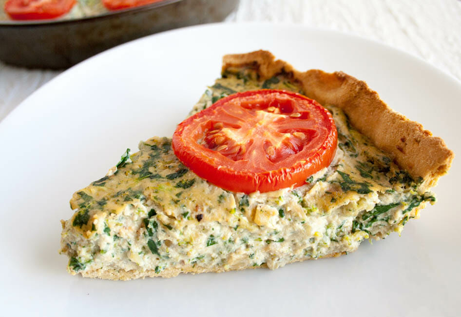 Spinach and Broccoli Vegan Quiche on a plate.