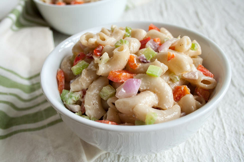 Vegan Macaroni Salad in two bowls.