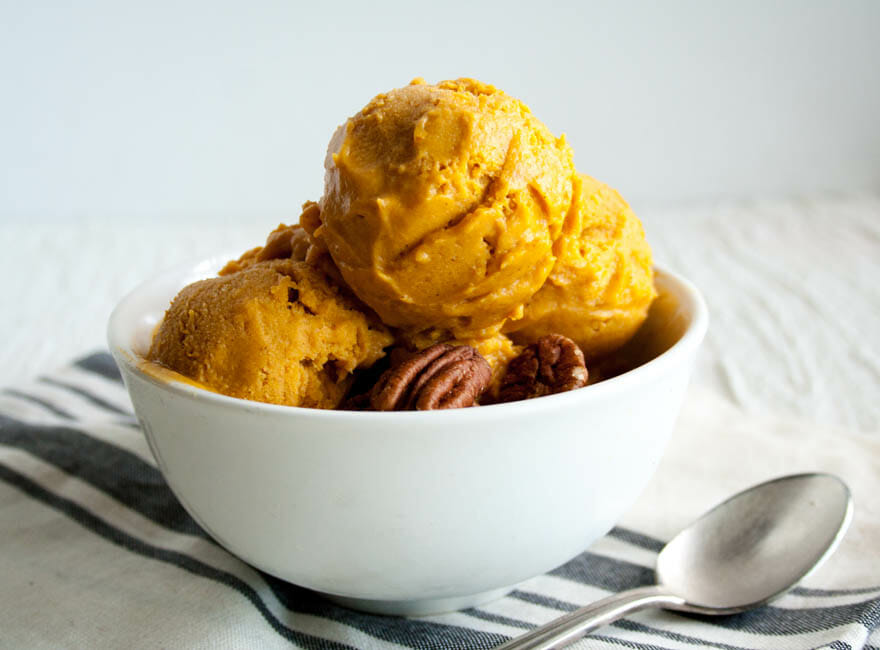 Vegan Pumpkin Spice Ice Cream close up.