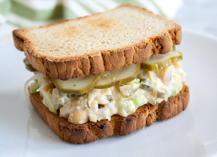 Chickpea Salad Sandwich close up.