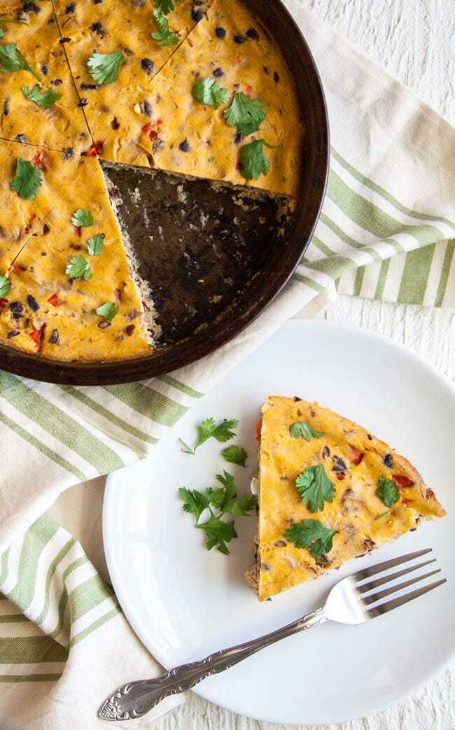 Mexican Frittata in dish and on plate.