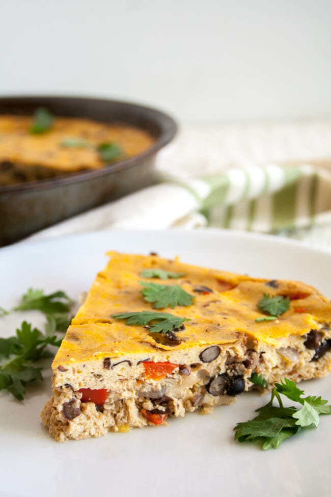 Mexican Vegan Frittata close up on a plate.