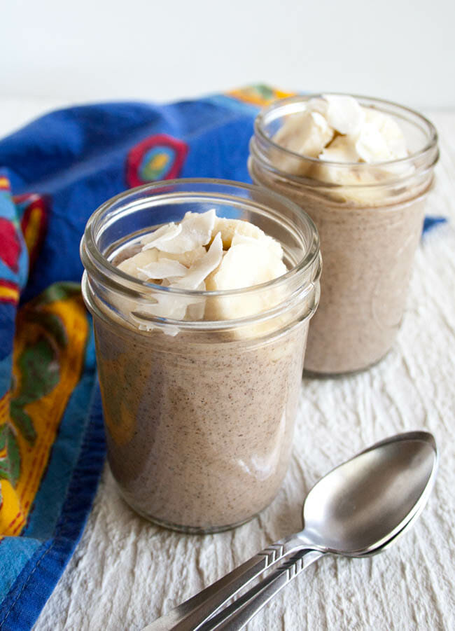 Banana Chia Pudding in mason jars.