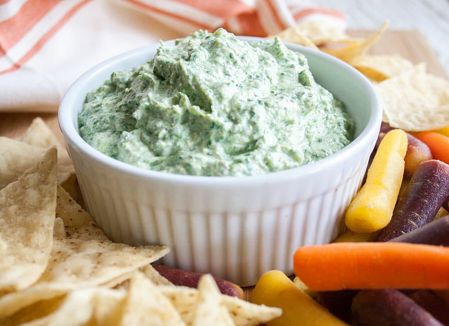Dairy free spinach dip close up.