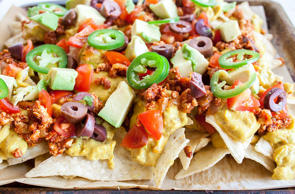 Tofu Nachos close up.