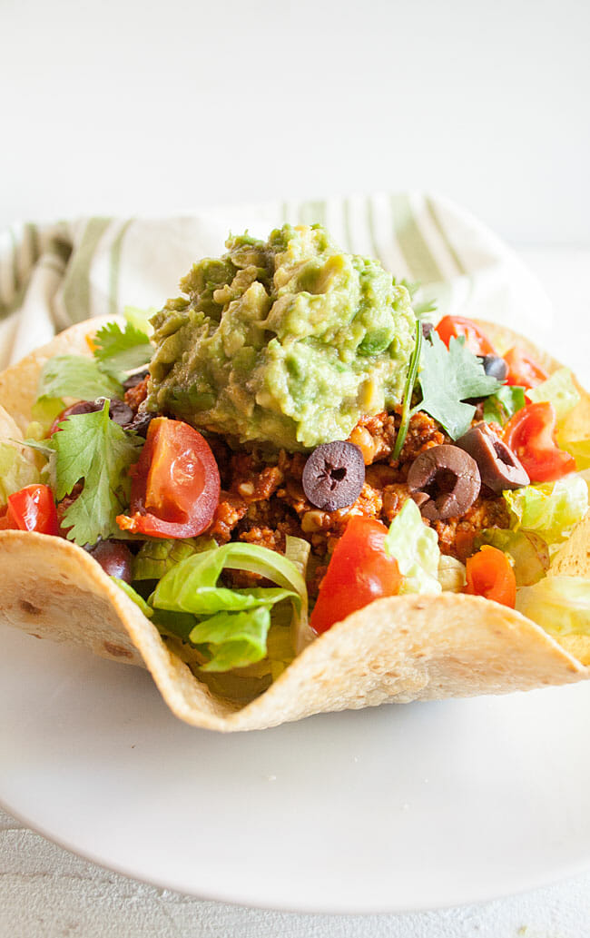 Taco salad bowl with green goddess dressing