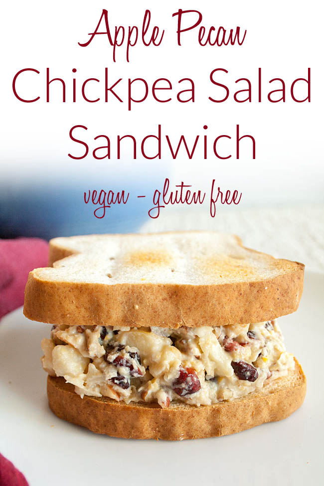 Apple Pecan Chickpea Salad Sandwich photo with text.