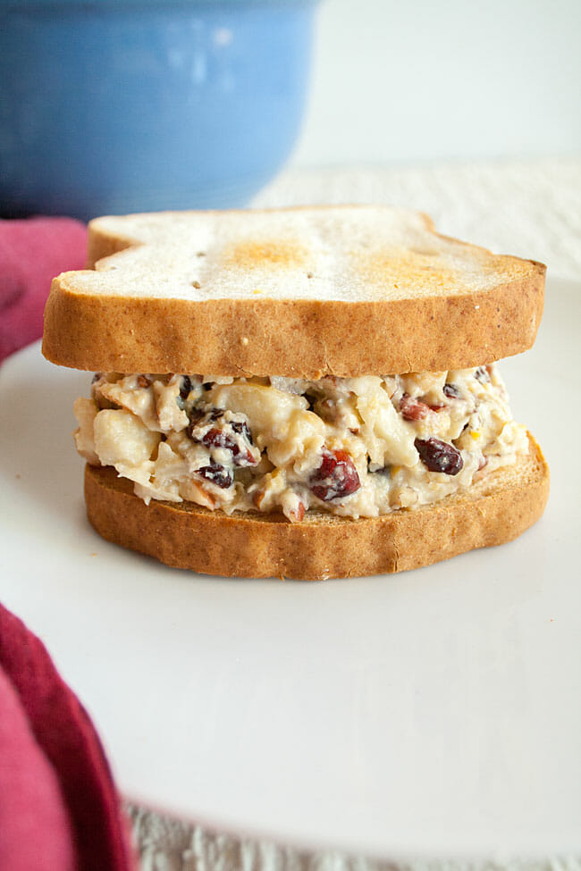 Apple Pecan Chickpea Salad Sandwich on a plate.