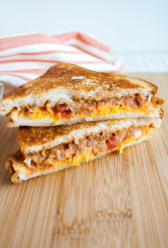Refried Bean Grilled Cheese on cutting board.