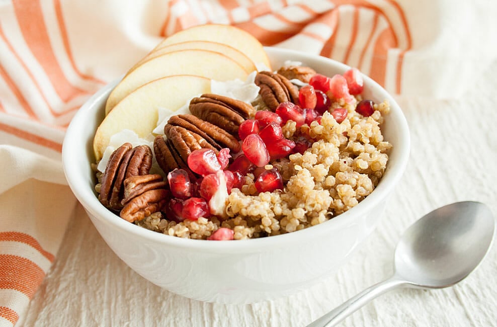 Quinoa Breakfast Cereal with fruit and nuts.