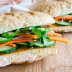 Tofu Bánh Mì on a cutting board.