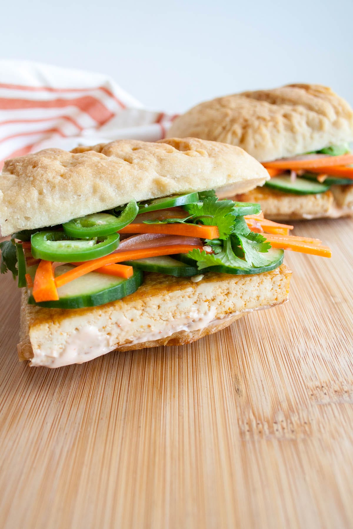 Tofu Bánh Mì on a cutting board.