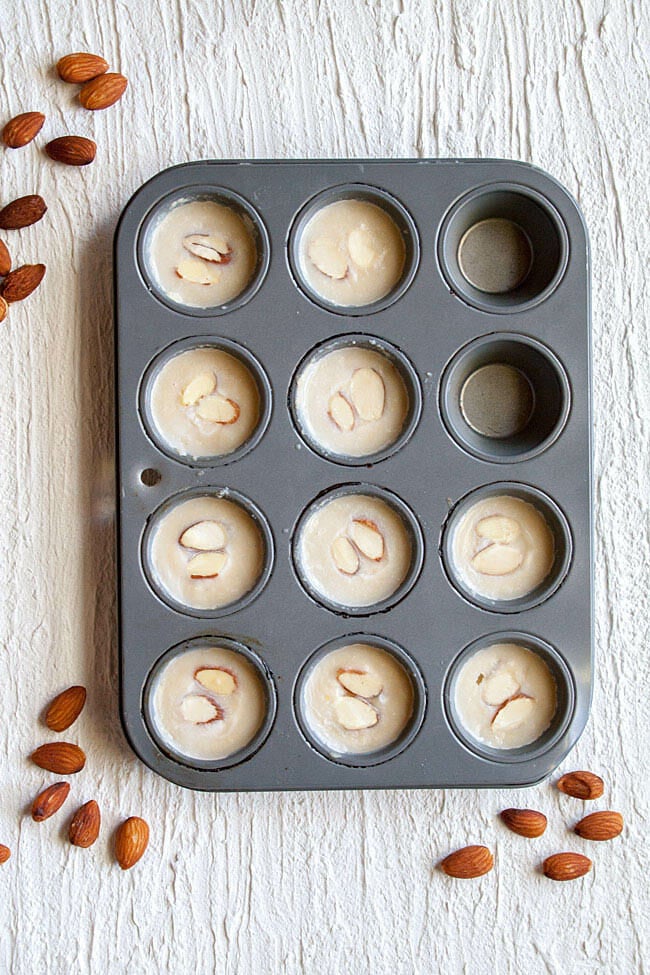 Almond Fat Bombs in mini cupcake pan.