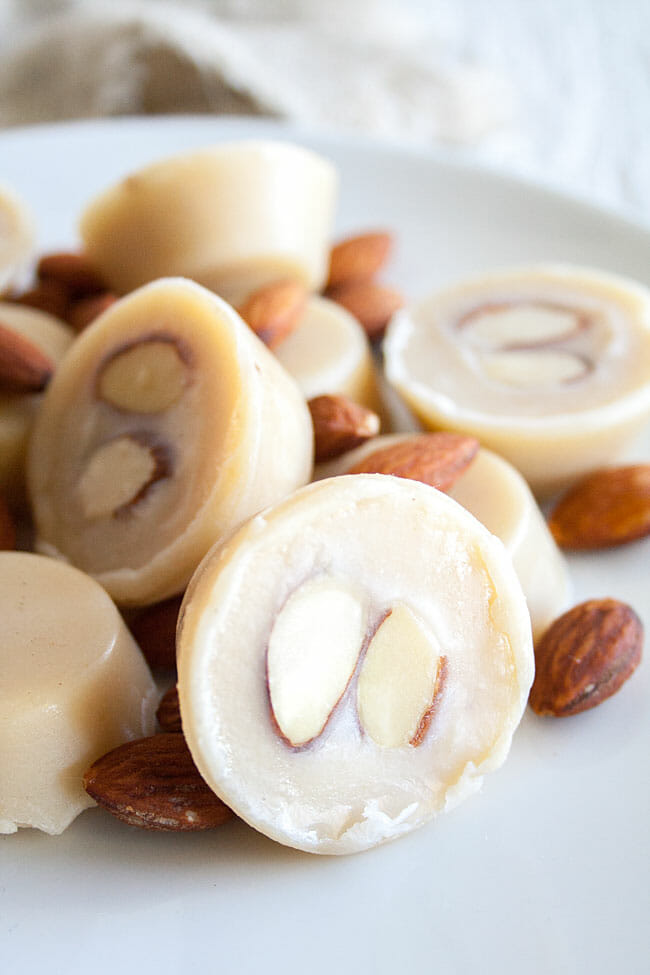 Almond Fat Bombs on a plate.