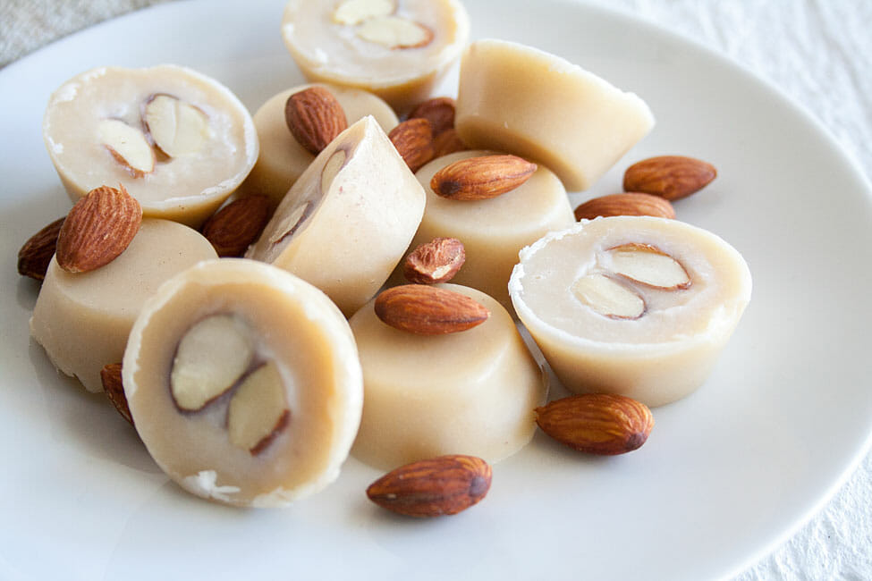 Almond Fat Bombs on a plate close up.