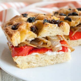 Roasted Red Pepper and Caramelized Onion Focaccia Sandwich