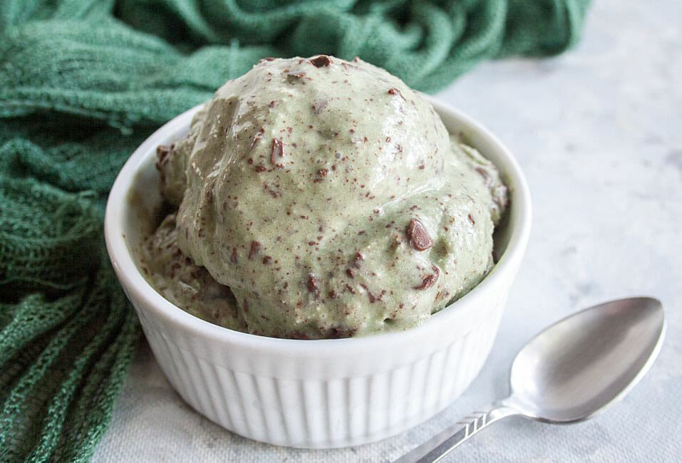 Mint Chocolate Chip Ice Cream in a bowl.