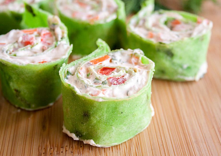 Vegan Cream Cheese Pinwheels close up.