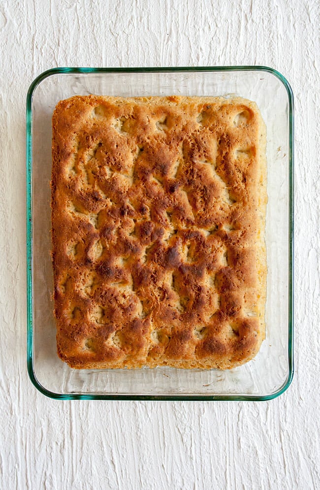 Focaccia after being baked.