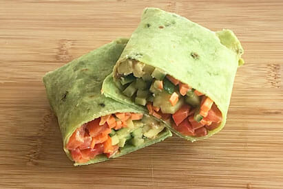 Vegan Wrap on cutting board.