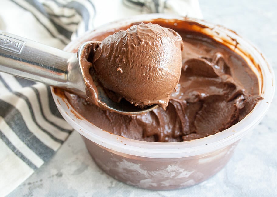 Dark Chocolate Ice Cream being scooped.