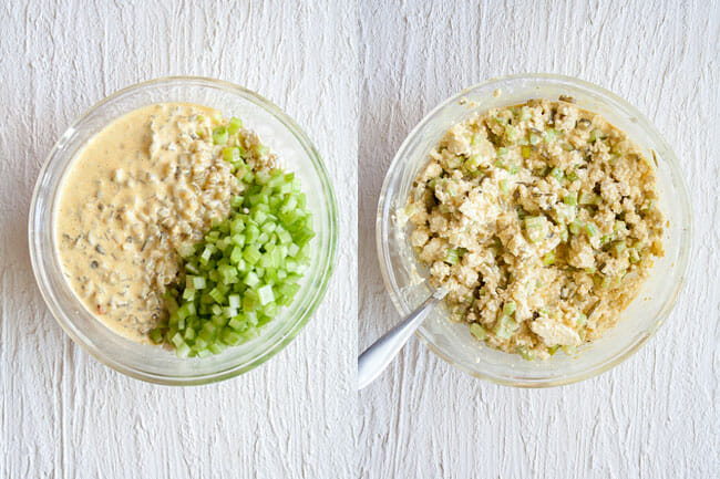 Tofu Salad mixture in bowl.