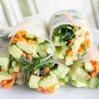 Vegetable Spring Rolls on a plate with Peanut Sauce