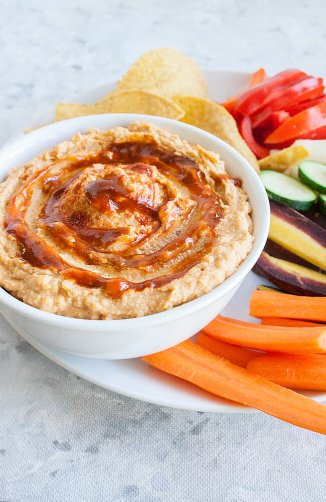 Chipotle Hummus in a bowl close up.