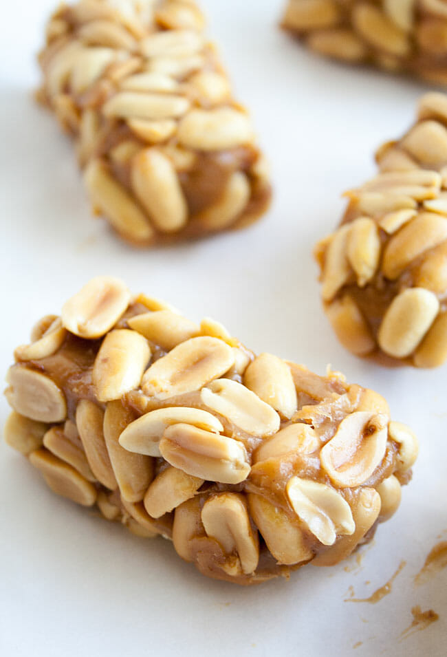 Homemade Payday Bars close up.