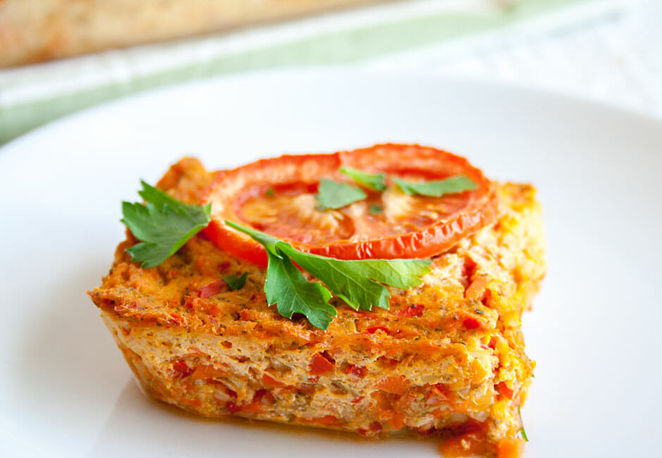 Slice of Tofu Frittata on a plate.