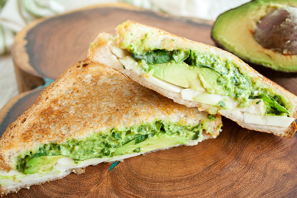 Avocado Pesto Grilled Cheese close up.