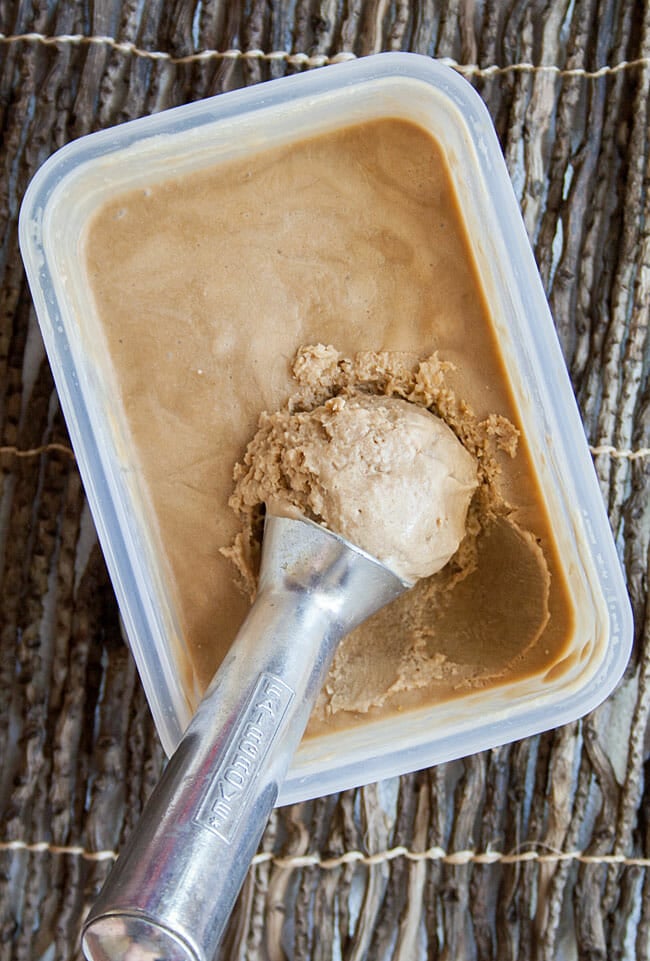 No-Churn Coffee Ice Cream being scooped.