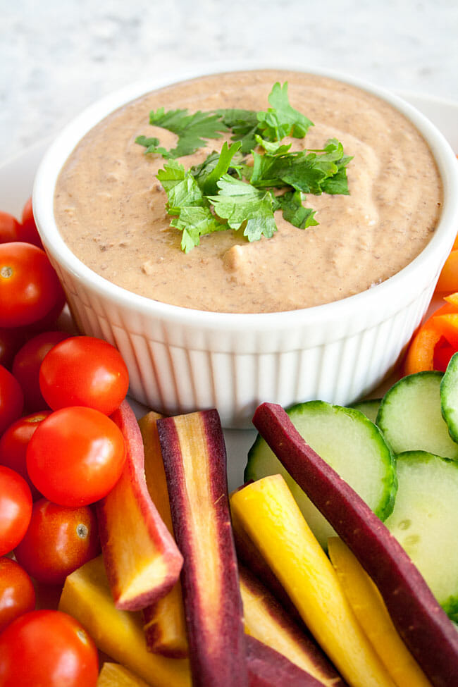 Spicy Black Bean Hummus with veggies.