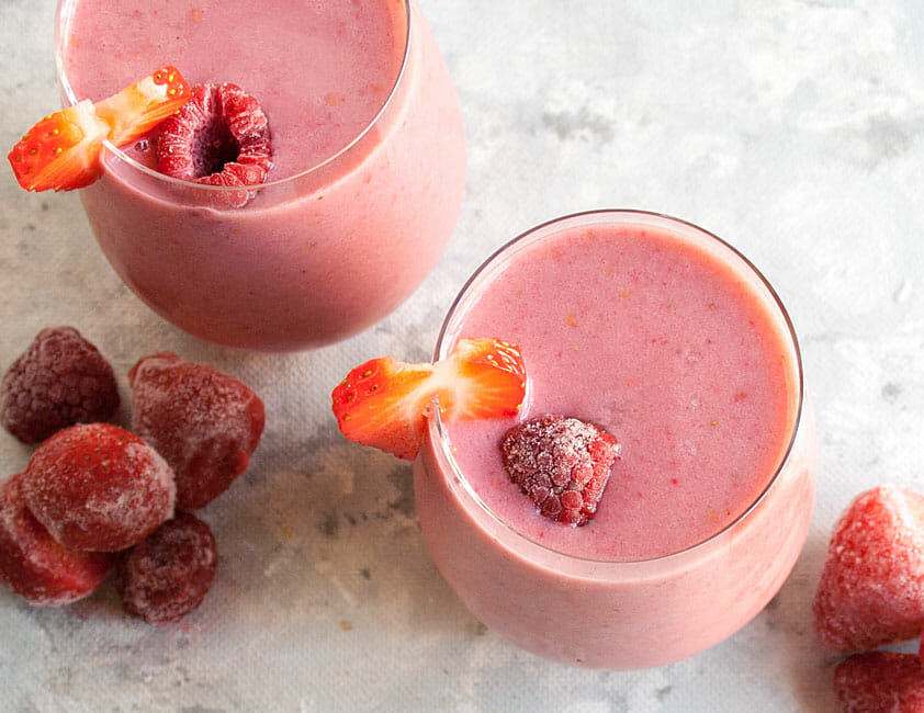 Vegan Smoothie with raspberries and strawberries.