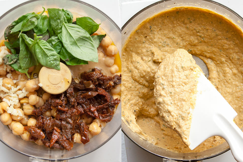 Hummus ingredients in a food processor.