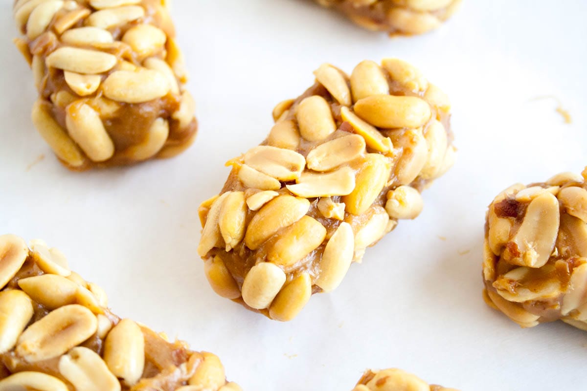Homemade Payday Bars on a plate.