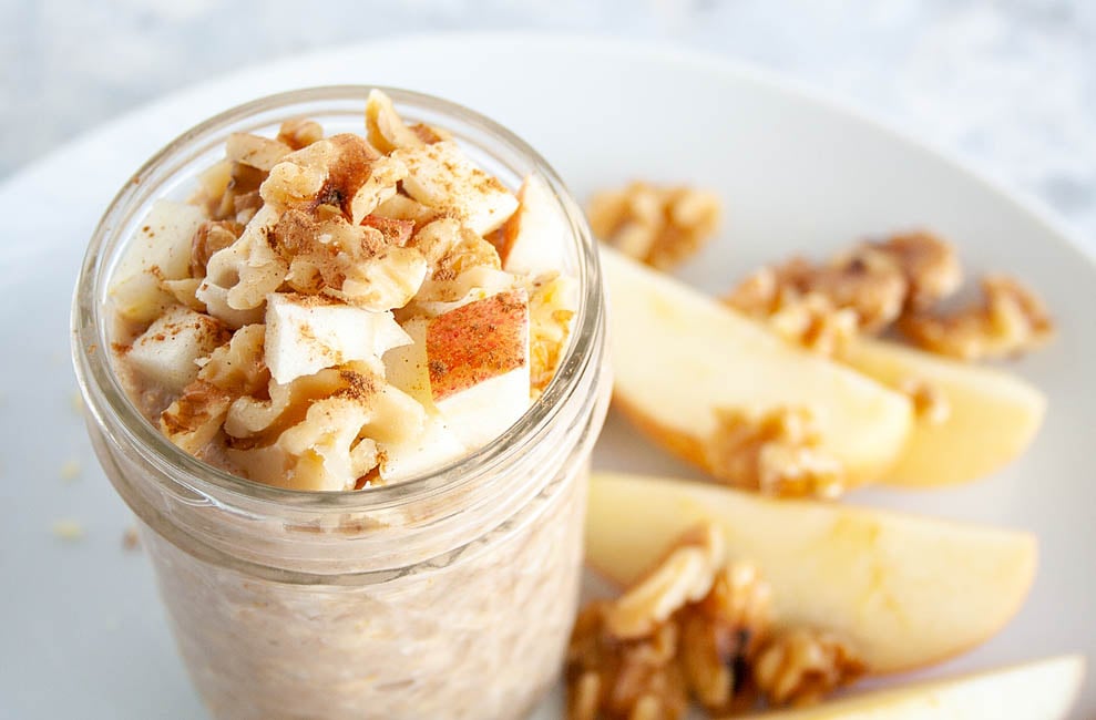 Overnight Oats with sliced apples.