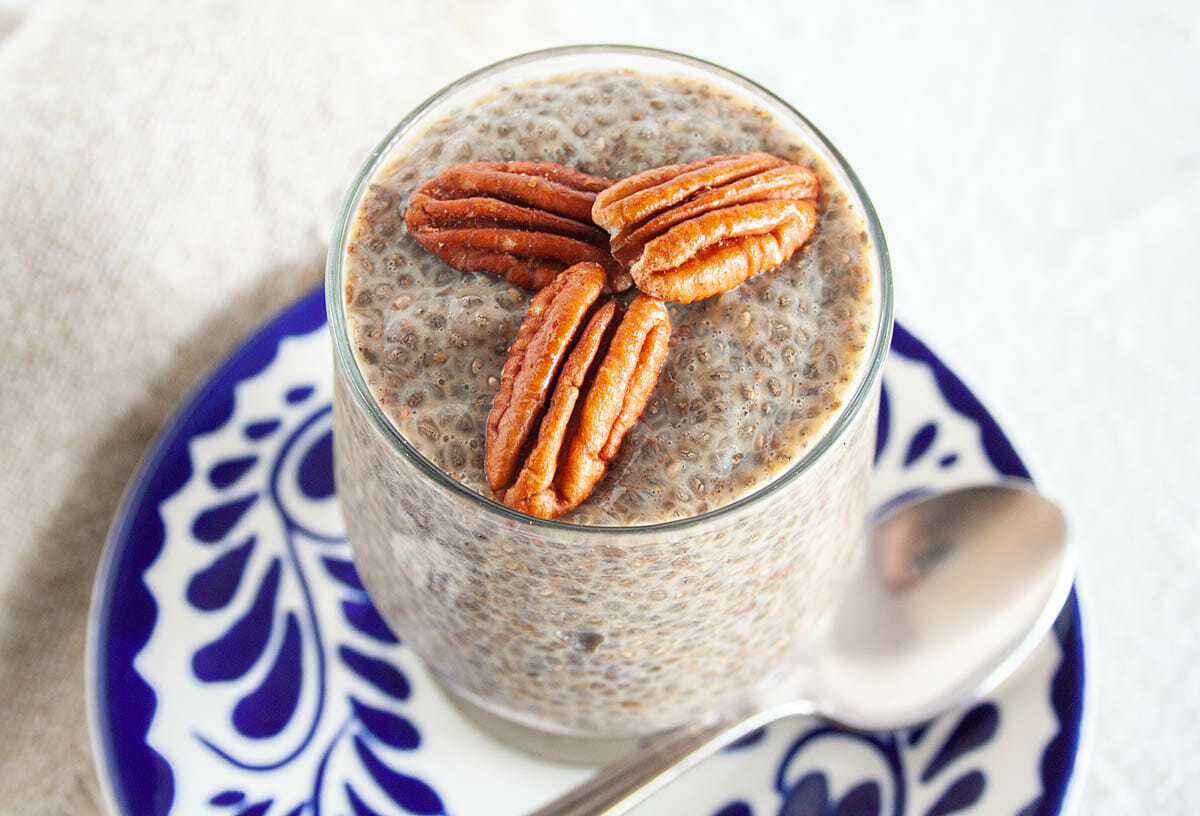 Chia Pudding with a spoon.