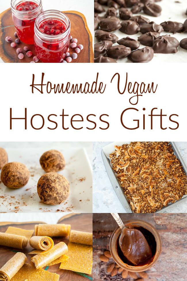 "Homemade Vegan Hostess Gifts" written on collage photo. 