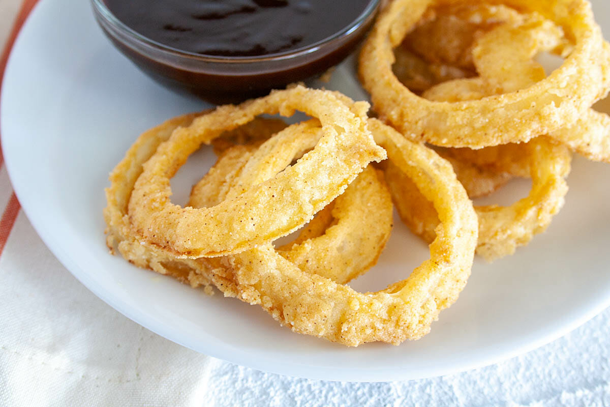 Close up of Baked Vegan Onion Rings.