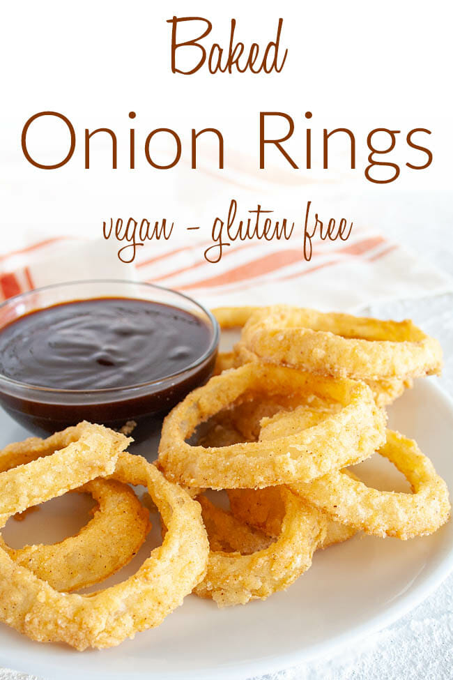 Baked Vegan Onion Rings photo with text.