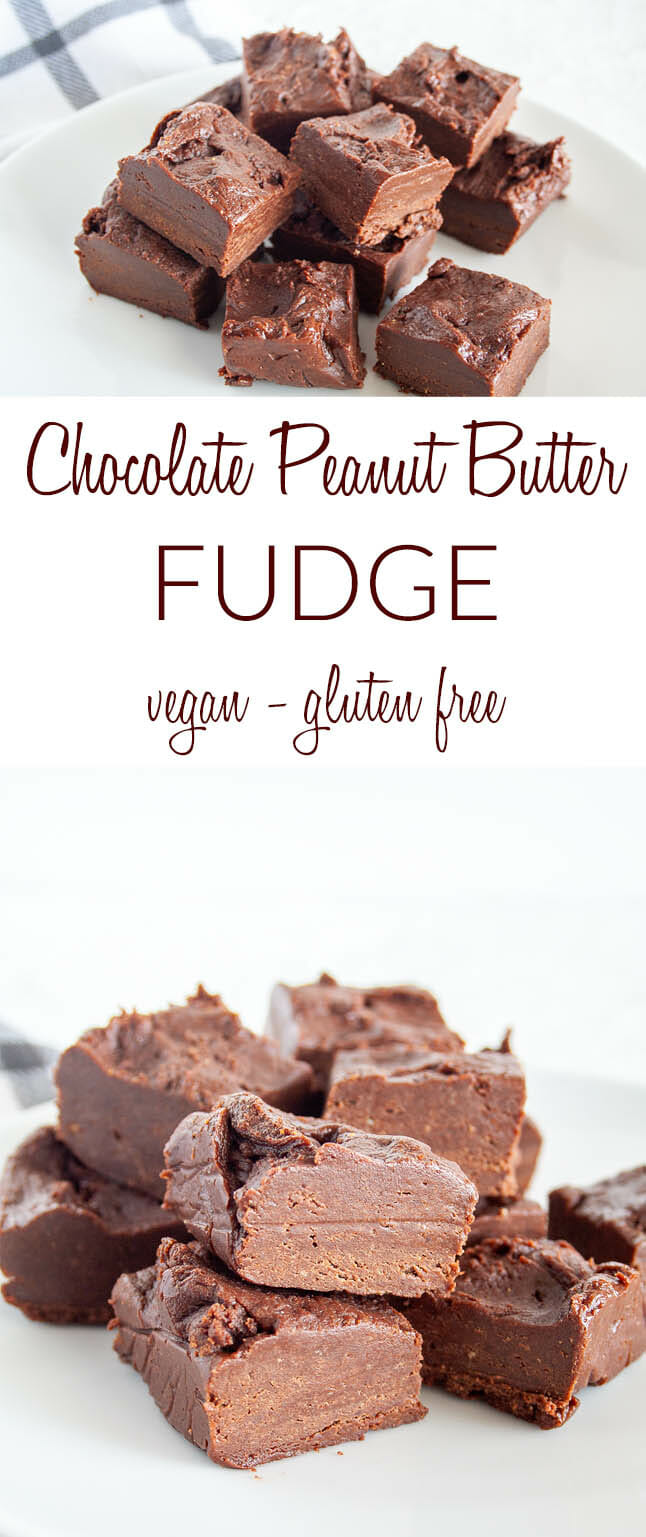 Chocolate Peanut Butter Fudge collage photo with text.