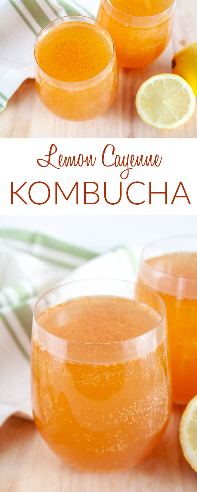 Lemon Cayenne Kombucha collage photo with text.