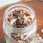 Chocolate Coconut Granola in a mason jar.