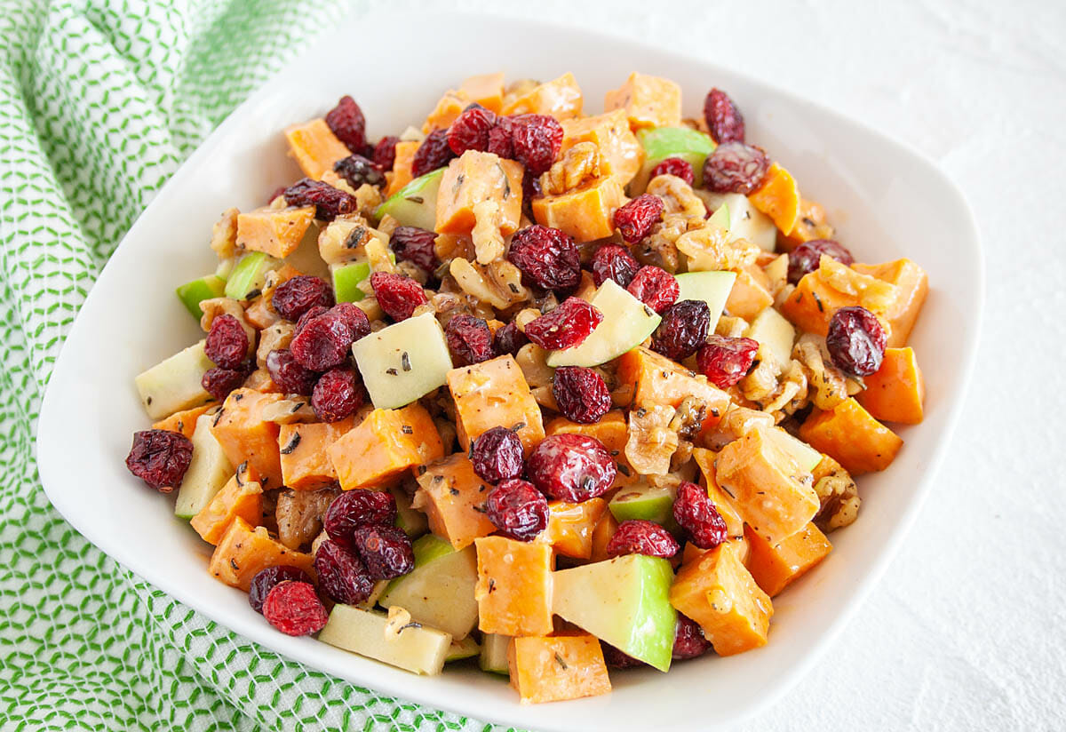 Roasted Sweet Potato and Apple Salad in bowl.