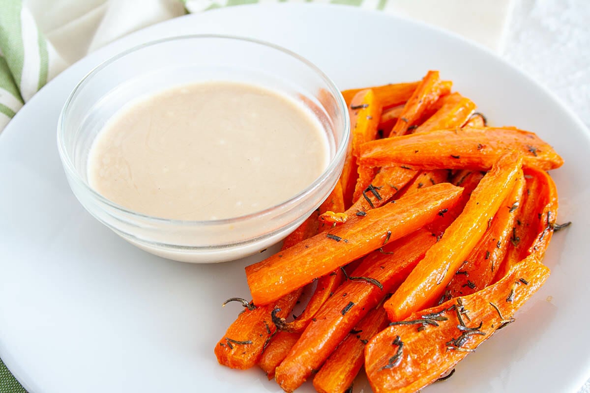 Baked Carrot Fries with Rosemary on plate.