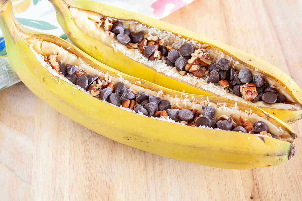 Campfire Stuffed Bananas before baking.