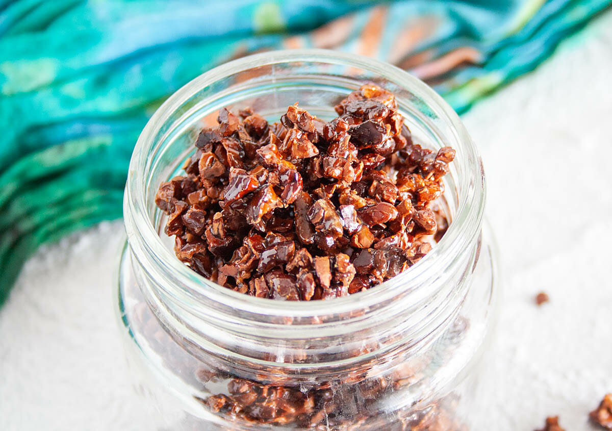 Candied Cacao Nibs close up.