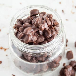 Chocolate Covered Coffee Beans in a mason jar.